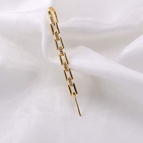 Gold Crystal Single Link Bar Geometric Ear Cuffs Statement Earring NEW - Picture 4 of 4